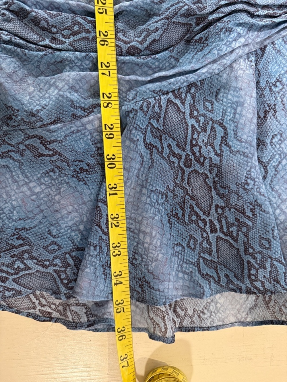 Ramy Brook Silk Snake Print Mini Dress Blue Gray Long Sleeve Ruched Waist - Picture 13 of 16